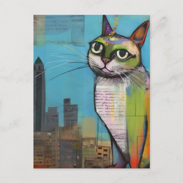 Cartão Postal Gato na Colagem da Cidade (Frente)