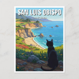Cartão Postal Gato na Costa Central de San Luis Obispo, Califórn