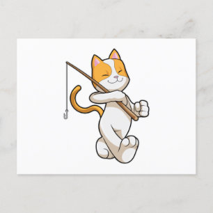 Cartão Postal Gato na pesca com vara de pescar