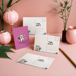 Cartão Postal Gato NaMEOWste Em uma Árvore de Ioga Meditando Ros