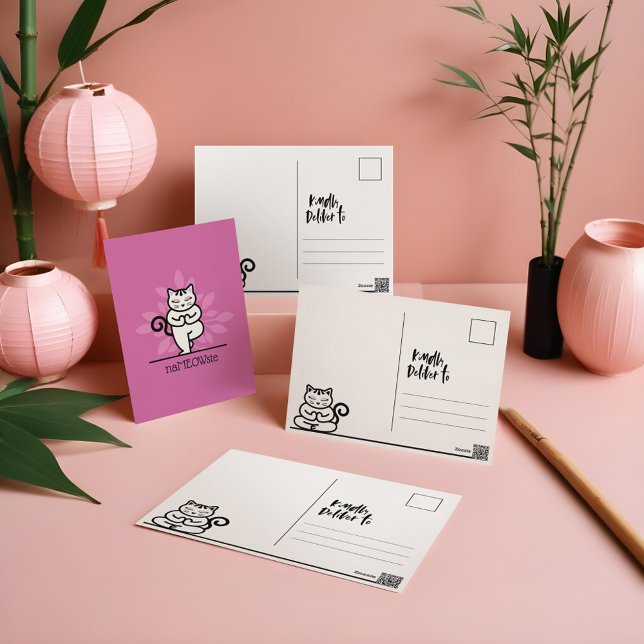 Cartão Postal Gato NaMEOWste Em uma Árvore de Ioga Meditando Ros (NaMEOWste Cat In a Yoga Meditating Tree Pose Pink Postcard)
