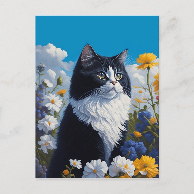 Cartão Postal gato nas flores (Frente)