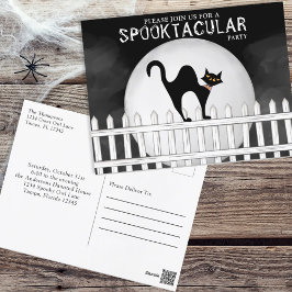 Cartão Postal Gato Negra Branca de Halloween Spooktacular Spooku