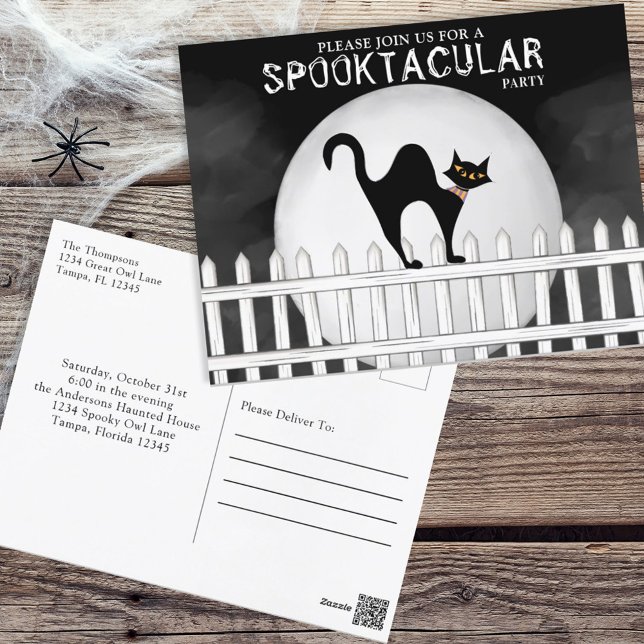 Cartão Postal Gato Negra Branca de Halloween Spooktacular Spooku (Criador carregado)
