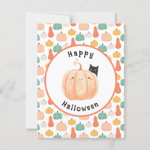 Cartão Postal Gato Negro Bonito Purgando sobre um Halloween de A