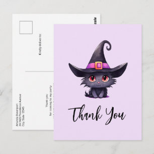 Cartão Postal Gato Negro bonito Vestindo chapéu de bruxa Obrigad
