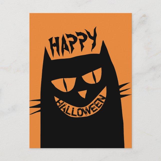 Cartão Postal Gato Negro de Halloween assustador (Frente)