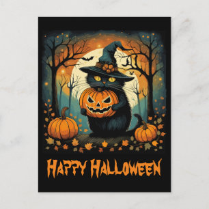 Cartão Postal Gato Negro de Halloween Chupa Chupa Cheia