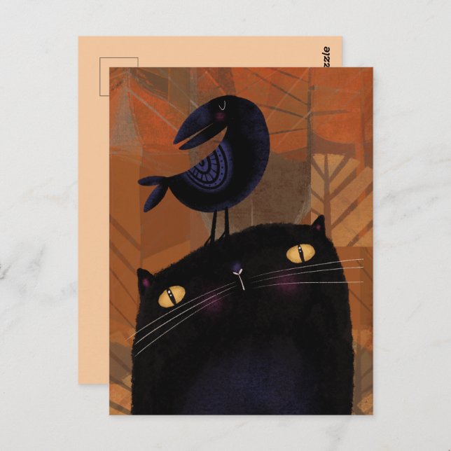 Cartão Postal Gato Negro e Corvo (Frente/Verso)