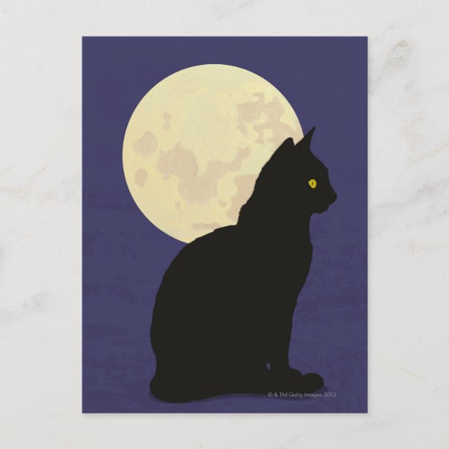 Cartão Postal Gato Negro e Lua (Frente)