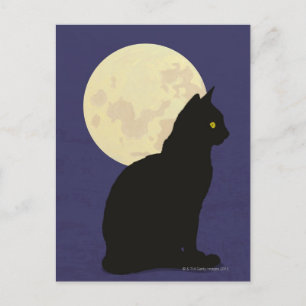 Cartão Postal Gato Negro e Lua