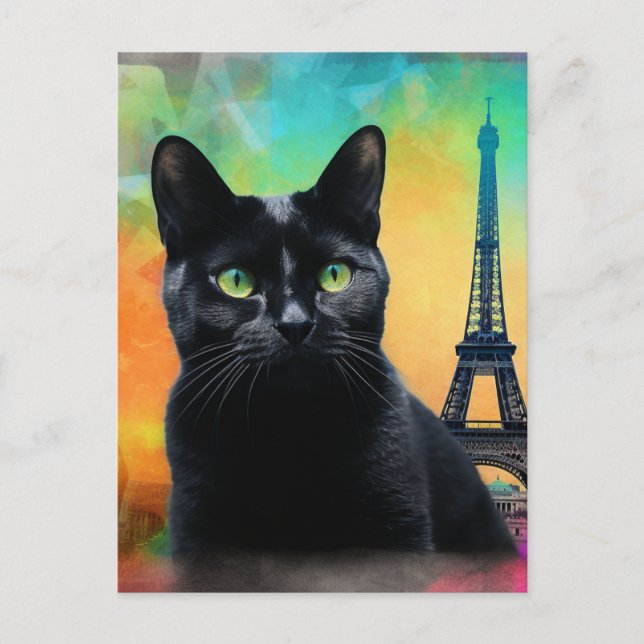 Cartão Postal Gato Negro em Paris (Frente)