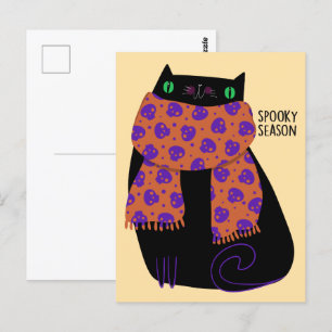 Cartão Postal Gato Negro Fall Season Halloween Spooky Cute