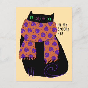 Cartão Postal Gato Negro Fall Season Halloween Spooky Cute