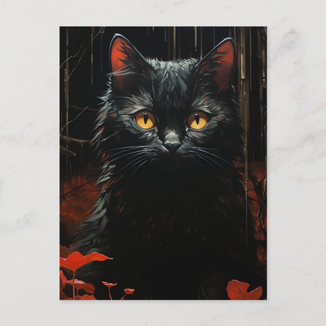 Cartão Postal Gato Negro Halloween (Frente)