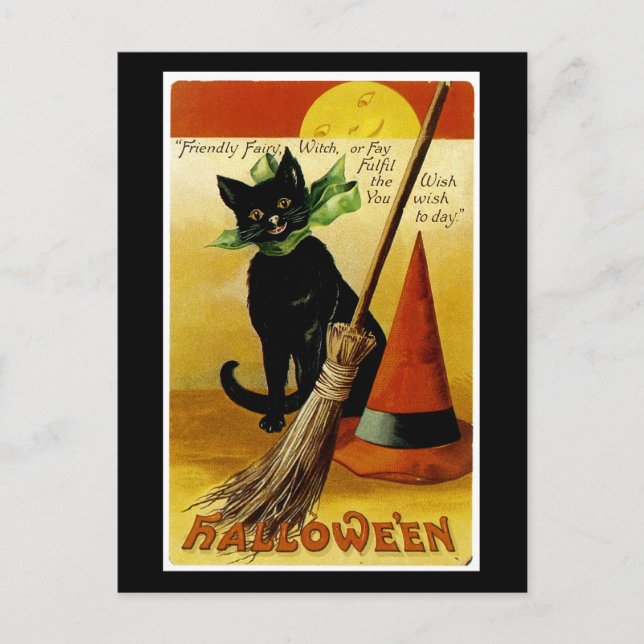 Cartão Postal Gato Negro Halloween (Frente)