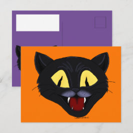 Cartão Postal Gato Negro Halloween
