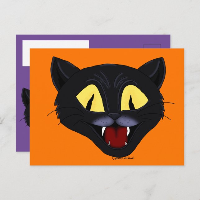 Cartão Postal Gato Negro Halloween (Frente/Verso)