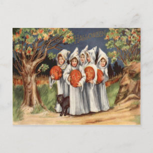 Cartão Postal Gato Negro Jack O Lanterna Pumpkin Fantasma
