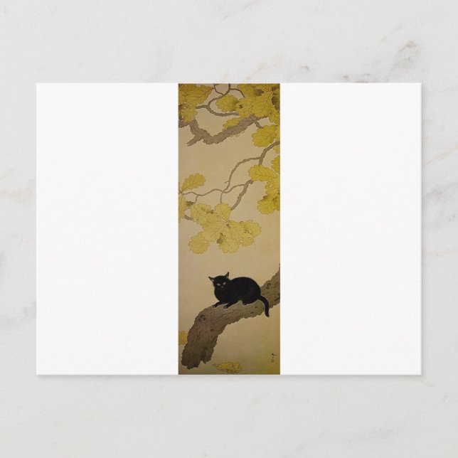 Cartão Postal Gato Negro (Kuroki Neko) por Hishida Shunso (Frente)