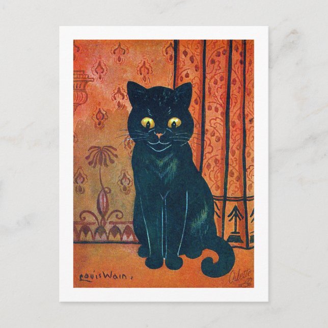 Cartão Postal Gato negro, Louis Wain (Frente)