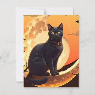 Cartão Postal Gato Negro Moderno do Halloween