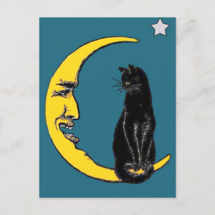 Cartão Postal Gato Negro na Lua