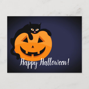 Cartão Postal Gato Negro no Halloween da Lua