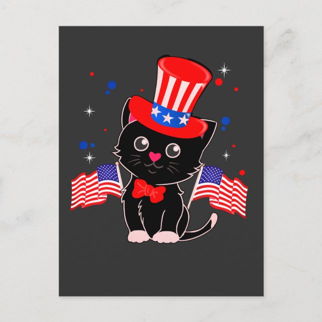 Cartão Postal Gato Negro Patriótico dos EUA (Frente)