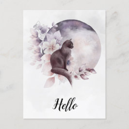 Cartão Postal Gato Negro por uma Lua Mágica Cheia