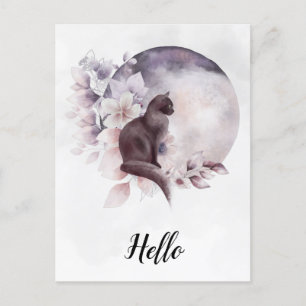 Cartão Postal Gato Negro por uma Lua Mágica Cheia