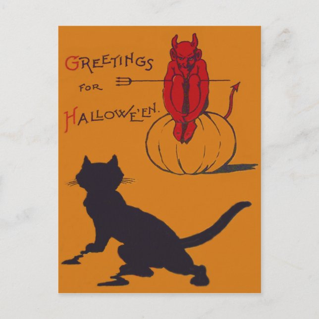Cartão Postal Gato Negro Pumpkin Demon Pitchfork (Frente)