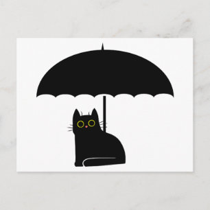 Cartão Postal Gato Negro sob guarda-chuva