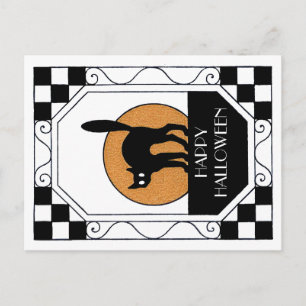 Cartão Postal Gato Negro Spooky - Art Deco