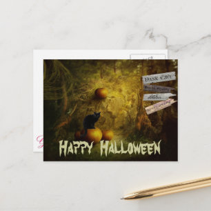 Cartão Postal Gato Negro Spooky, Halloween de Abóbora