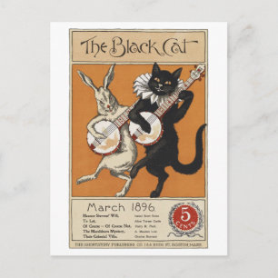 Cartão Postal Gato negro tocando Banjo, artista desconhecido
