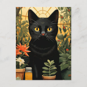 Cartão Postal Gato Negro - Vida Estática Possui Pintura em Flore