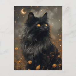 Cartão Postal Gato Negro Whimsso e Dandeliões Encantados