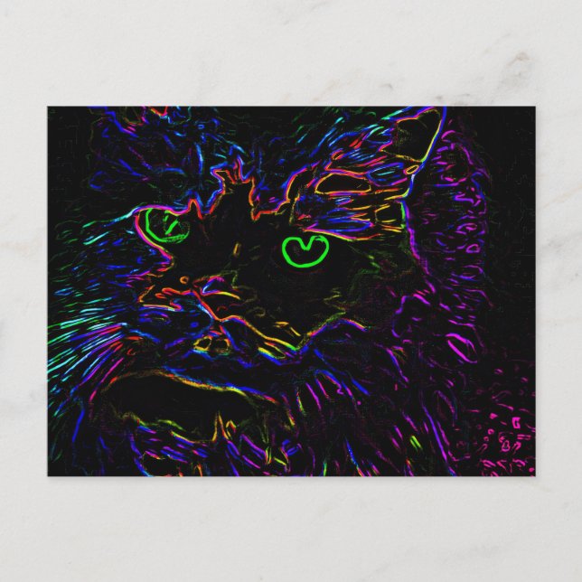 Cartão Postal Gato Neon Glow (Frente)