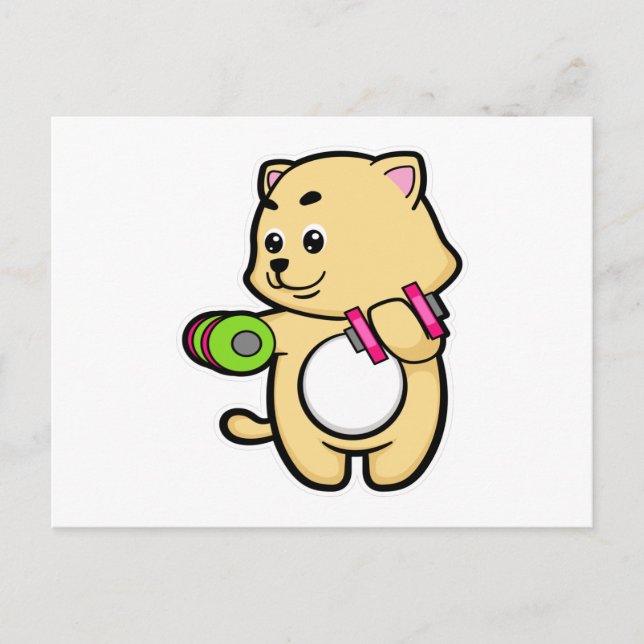 Cartão Postal Gato no Biceps treinando com Dumbbells (Frente)