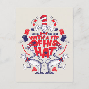 Cartão Postal Gato no Chapéu  Ele se Foi com uma Dica de seu Cha