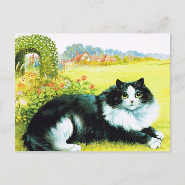 Cartão Postal Gato no Jardim Flor, Louis Wain (Frente)