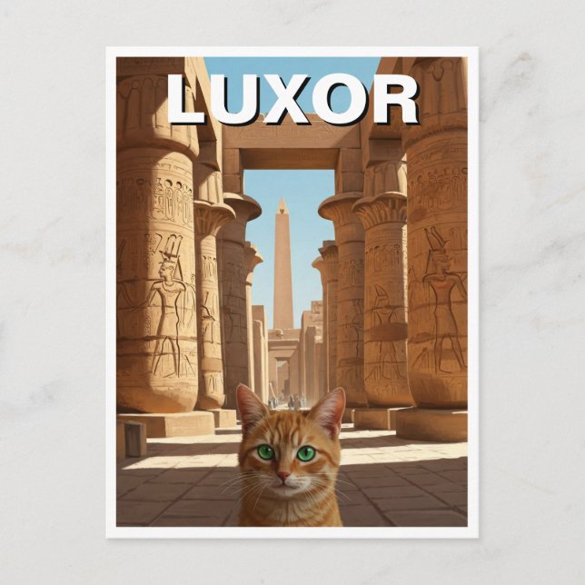 Cartão Postal Gato no Luxor Egito no Templo Karnak Viagem (Frente)