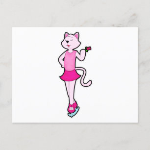 Cartão Postal Gato no patins no gelo com Flor