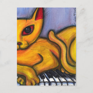 Cartão Postal Gato No Piano