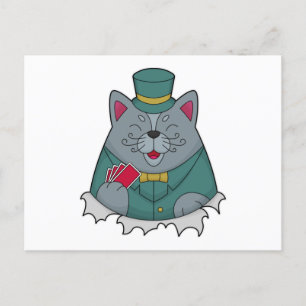 Cartão Postal Gato no pôquer com cartas de pôquer