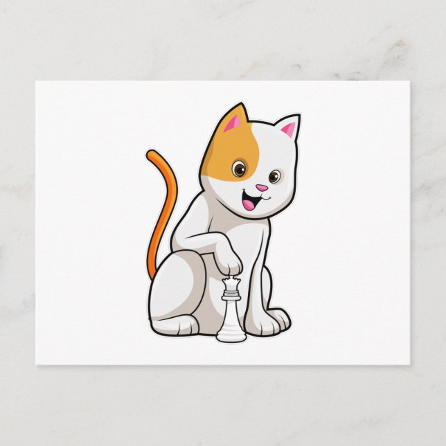 Cartão Postal Gato no Xadrez com Peão (Frente)