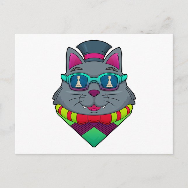 Cartão Postal Gato no Xadrez com Peão (Frente)