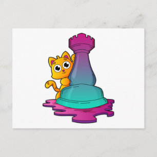 Cartão Postal Gato no Xadrez com peça Torre