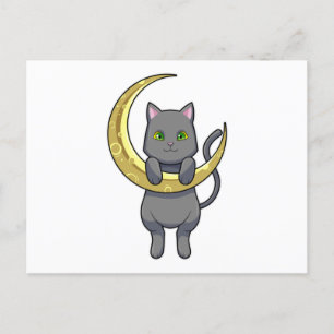 Cartão Postal Gato Noite Lua